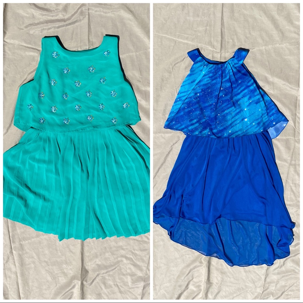 2 Dress bundle, green sparkly and blue sparkle